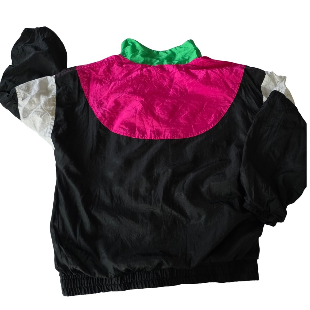 Vintage 90s Colorblock Nylon Windbreaker Milano Petite Med Neon Pink Track - Picture 2 of 8